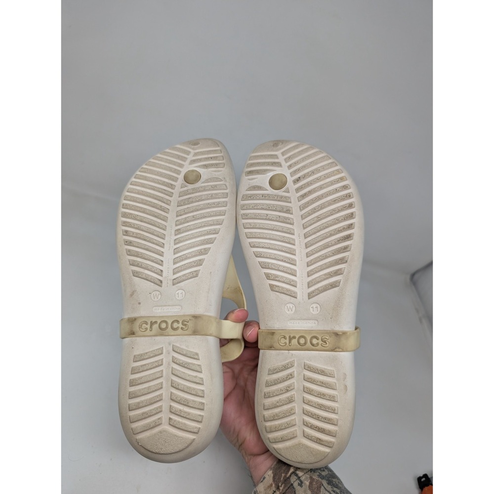 Crocs Sandals White Turquoise Flip Flop Thong Sandals Women Size 11 Sexi Alaina - Picture 5 of 6